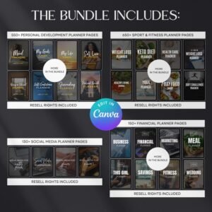 7,500+ Digital Planner Pages Mega Bundle | Editable Canva Templates with PLR & MRR Resell Rights