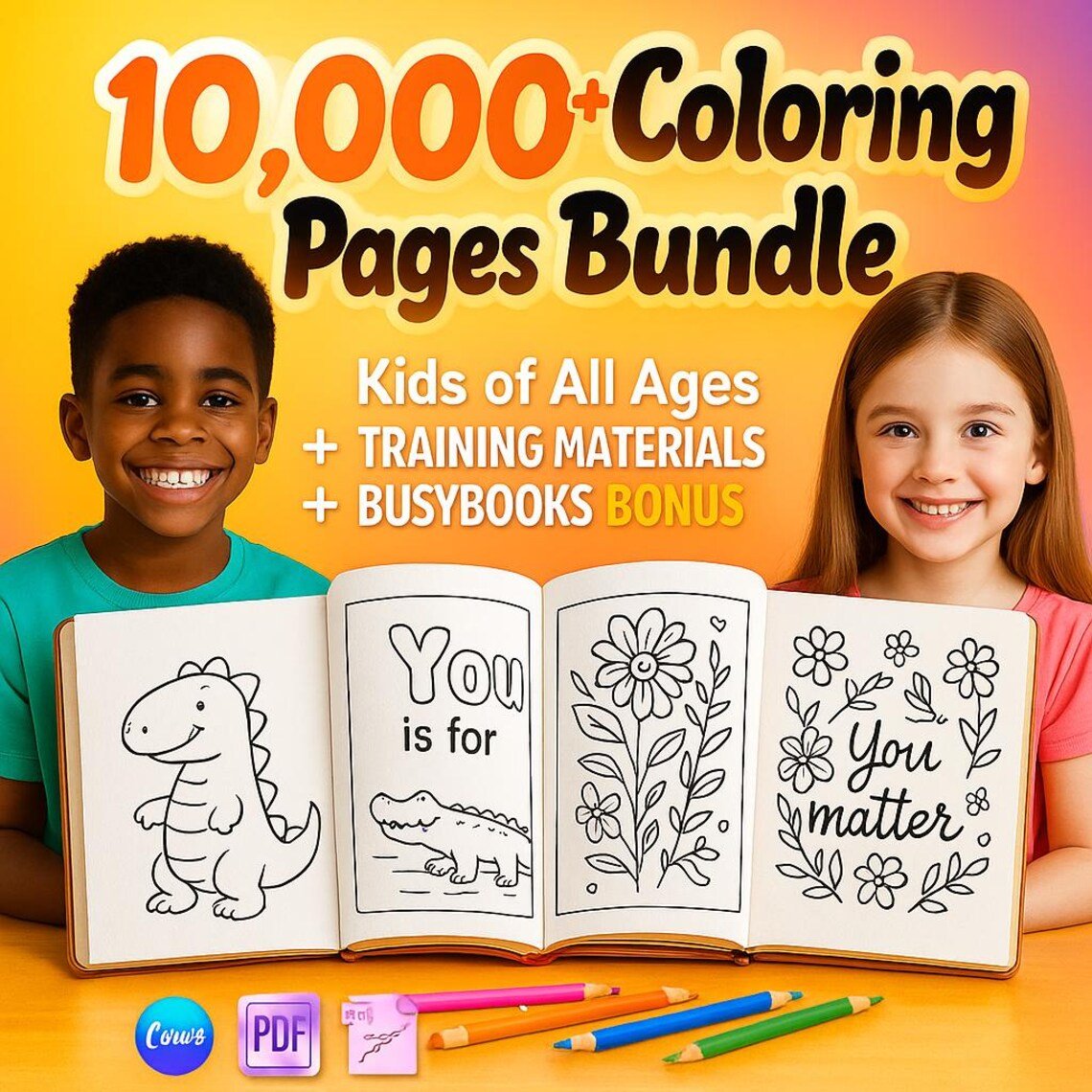 10,000+ Kids Coloring Pages Mega Bundle | Printable Activity Sheets with PLR & MRR Resell Rights + Exclusive Bonus - Image 7