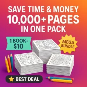 10,000+ Kids Coloring Pages Mega Bundle | Printable Activity Sheets with PLR & MRR Resell Rights + Exclusive Bonus