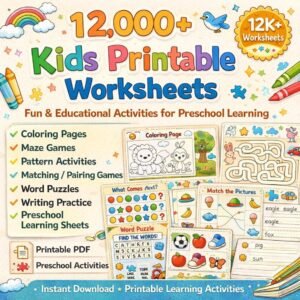 12K+ Kids Printable Worksheets & Preschool Activity Pages | Bundle with PLR & Master Resell Rights