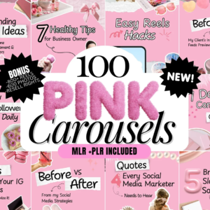 100 Aesthetic Pink Instagram Carousel Templates | Editable Canva Templates with PLR & MRR